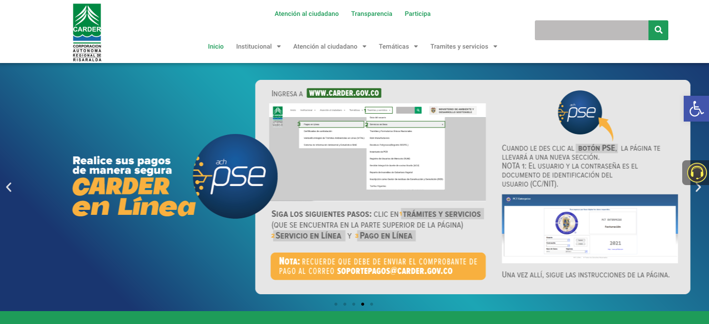Imagen de la página web mostrando el botón de pagos en línea PSE