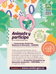 CARDER abre convocatoria para Proyectos Ciudadanos de Educación Ambiental (PROCEDA) Vigencia 2026